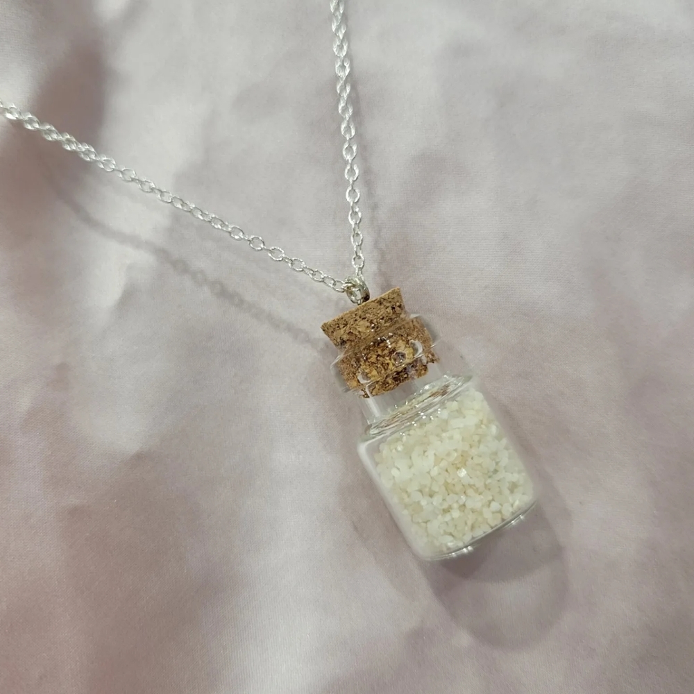 Brand new handmade sand filled glass jar necklace